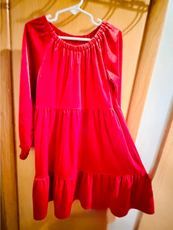 thereabouts Other - Girls' Red Velvet Tiered Long-Sleeve Formal Dress